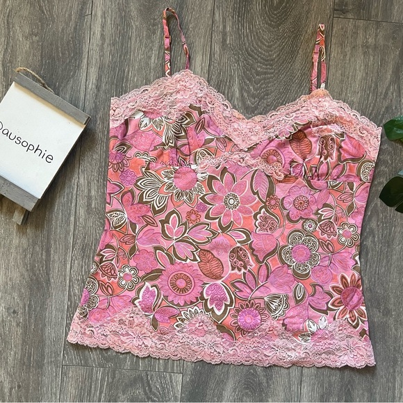 Express design studio pink floral cami w lace trim and bead embellishments. Sz S - Picture 1 of 7